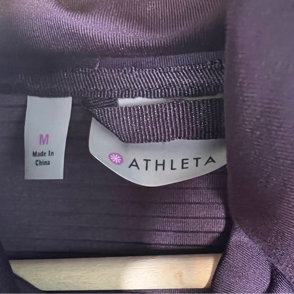 Athleta Women's Dark Purple Activewear Track Jacket Thumbhole Sz M High Neck Zip - Picture 11 of 12